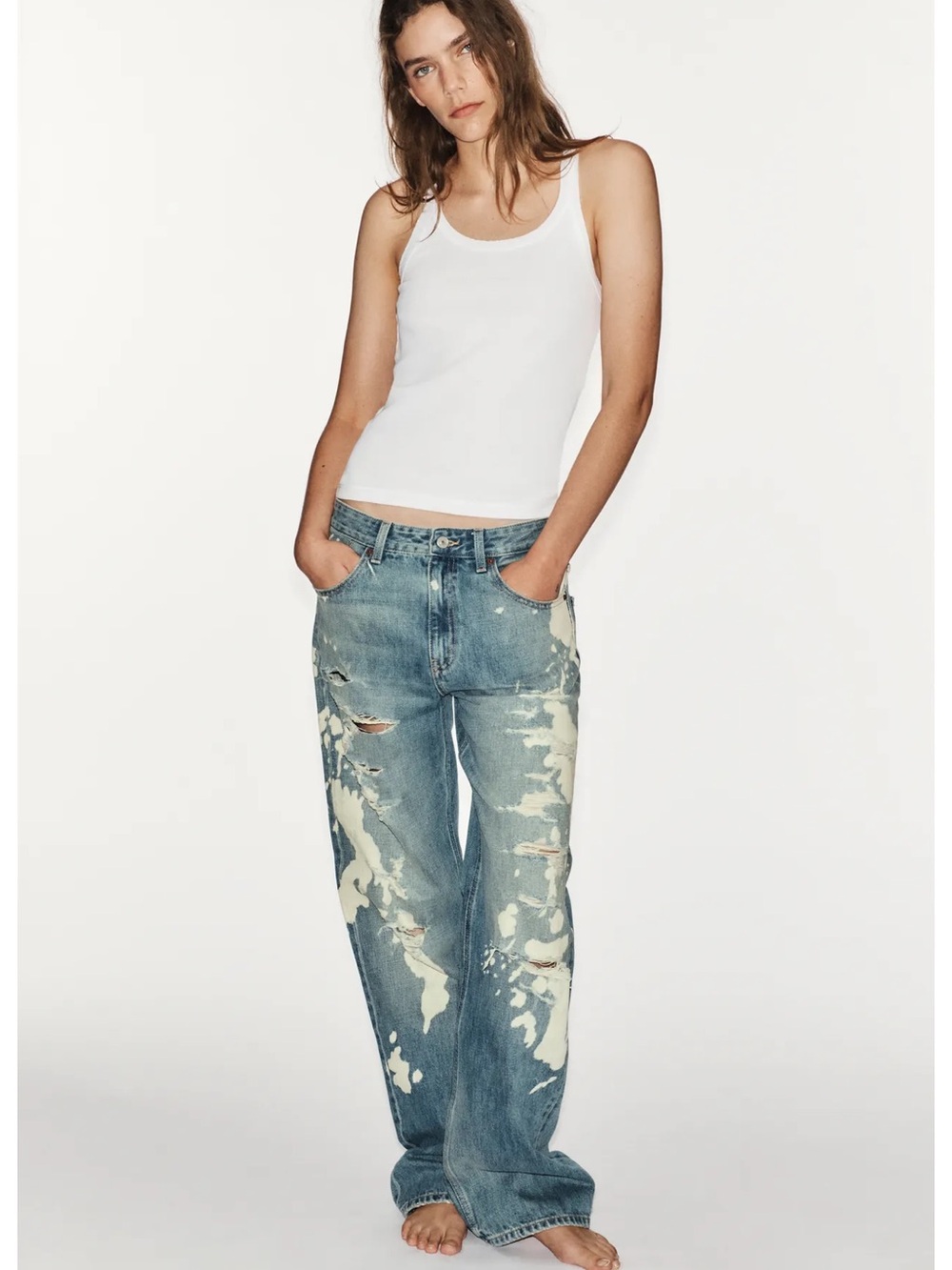 Zara TRF MID-RISE SPLATTER BOYFRIEND JEANS